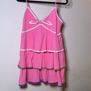 Pink Tiered Dress with White Trim